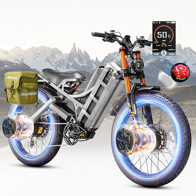 eAhora 2025 Latest Romeo Pro 3/2/Pro 5600W/50Mph 4000W/46Mph Dual Motor Electric Bike for Adults, 60V/80Ah 52V/70Ah 250+Miles Long Range Ebike 26''*4.0 Fat Tire Full Suspension Off-Road Ebike, UL2849