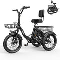 Qlife Triker Electric Bike, Peak 750W/1200W Brushless Motor Folding Trike Ebike, 499Wh Removable Battery, Step-Thru 3 Wheel Electric Bicycle, Up to 55 Miles, 20 Tire Tricycle for Adults