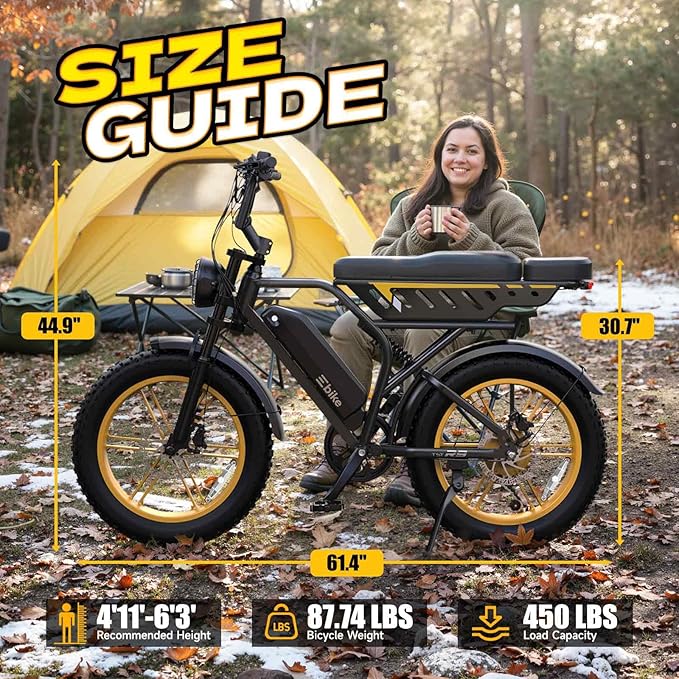 TST Electric Bike for Adults 1500W Peak 20" Fat Tire All-Terrain E-Bike 60/130 Miles 28 MPH Electric Dirt Bike - 48V 15/30 AH Battery Tested to UL 2849 Powered Electric Bicycle