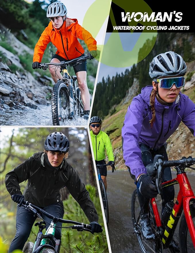 Nepest Womens Cycling Rain Jackets Lightweight Waterproof Biking Running Windbreaker UPF 50+ Reflective Packable Hooded