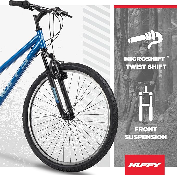 Huffy Stone Mountain Bike for Men and Women, 20”/24”/26”, 6-Speed (20”) or 21-Speed, Front or Dual Suspension (Varies), Multiple Colors, Adjustable Saddle, Shimano Equipped, All-Terrain Tires