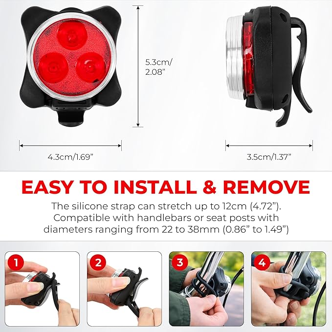 4PCS USB Rechargeable Bike Lights Set – Waterproof LED Front & Back Headlight and Rear Tail Light for Mountain Bicycle, 4 Modes Silicone Lighting Accessories, Plastic Bright Outdoor Night Riding Lamp