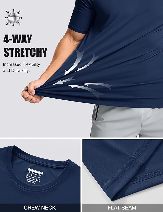 MAGCOMSEN Men's Short Sleeve UPF 50+ T-Shirt Quick Dry Workout Athletic Running Swim Tops Tee Rash Guard Performance Shirts
