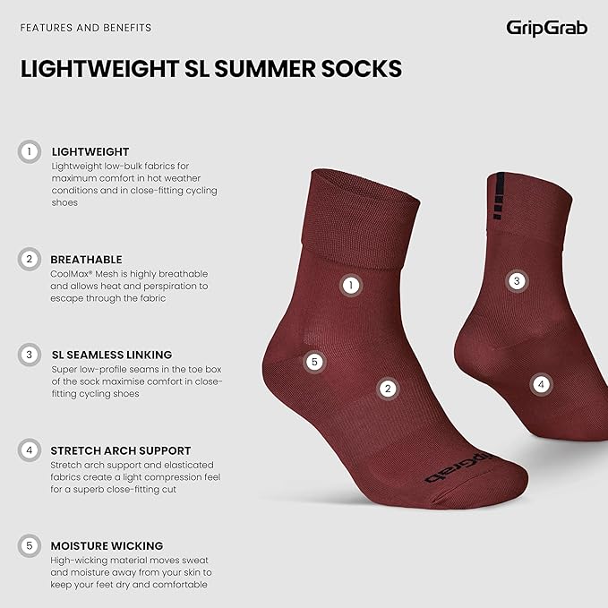 GripGrab Lightweight SL Performance Summer Cycling Socks Eyecatching 2 Lengths Road Mountain Gravel Bike Indoor Biking