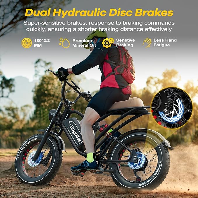 EUYBIKE Electric Bike for Adults, 2000W/3000W Peak Single/Double Motor with 48V/52V 25AH/30AH Battery, 20"x4.0" Fat Tires 35MPH/37MPH Ebike, Dual Hydraulic Disc Brake Full Suspension Electric Bicycle