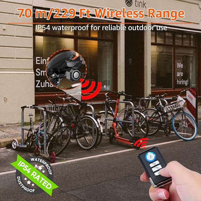 Cruxer Bike Alarm with Saddle Bracket, USB Rechargeable Wireless Anti-Theft Vibration Alarm, IP54 Waterproof, 110db Volume and Sensitivity Adjustable Sensor Burglar System with Remote