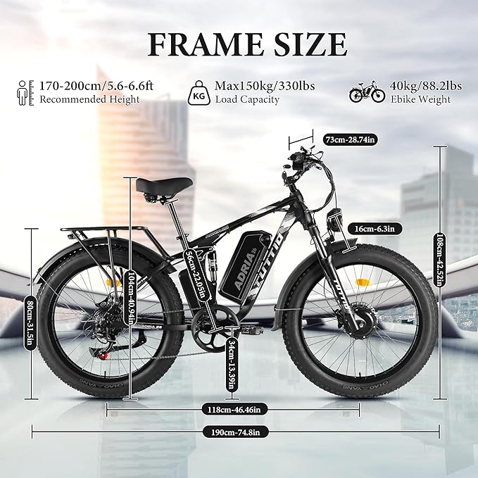 Tuttio Adria26 5000W/6000W Dual-Motor Ebike,40-46MPH Electric- Bike for Adults, 26 * 4" Fat Tire Electric Bicycle, 52V 25AH E-Bike Full Suspension Electric Dirt Bike for Off-Road Mountain Hunting