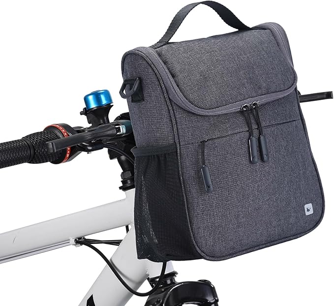 CamGo Handlebar Bag for Bike Canvas Shoulder Bags Small Handbag Cycling Front Basket Bicycle Top Tube Storage Pack with Rain Cover Grey