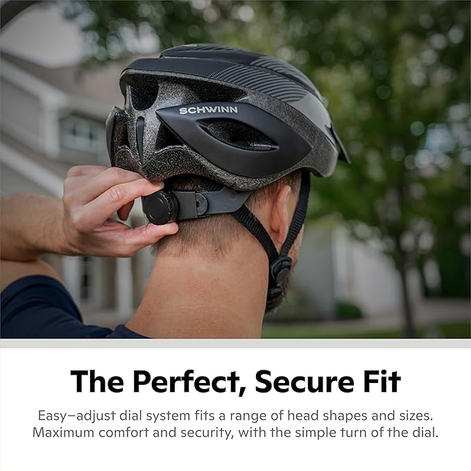 Schwinn Thrasher Helmet for Adults, Size 58-62 cm for Riders Ages 14+, Microshell, Adjustable Dial & Straps, Interior Padding, Air Vents, Lighted or Unlit, Visor, Adult Bike Helmet