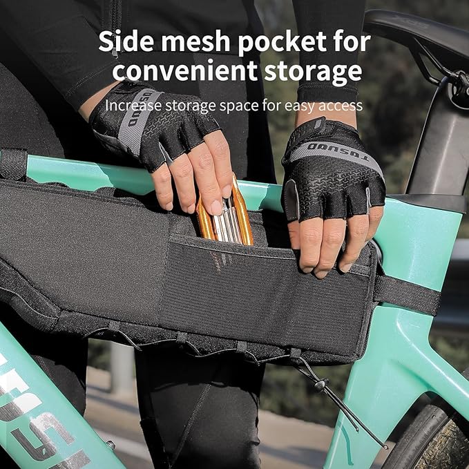 Bike Frame Bag 2L/3L – Waterproof 600D/Scratch-Proof, 7" Phone Fit, 4-Point & Multi-Position Anti-Sway Straps, Full-Side Zipper Quick Access, Tool-Free Install, Universal MTB/Road/Gravel/E-Bike