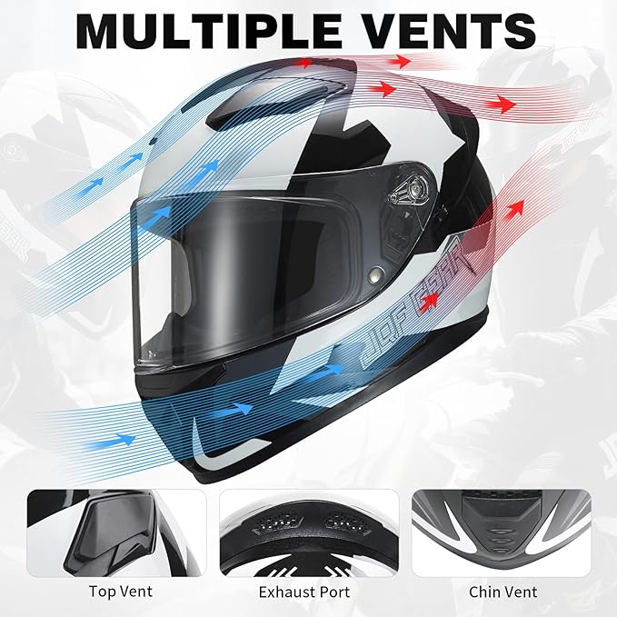 Full Face Motorcycle Helmet WS-607 DOT Approved Motorbike Racing Street Bike Helmets for Adults with Visor