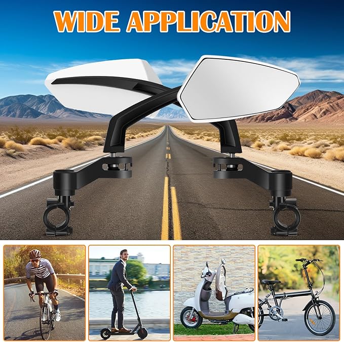 Hestya 1 Pair Handlebar Bike Mirror 360° Rotatable and Adjustable Universal Fit Rearview Bicycle Mirrors Glass Lens Safe Cycling Accessories for Scooter, E-bikes, Mountain Bikes, Road Bicycles
