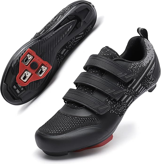 Unisex Road Bike Cycling Shoes Compatible with Peloton Shimano SPD Bike Riding Shoes for Men Women, 3 Straps, Pre-Installed Delta Cleats for Indoor Outdoor Cycling Biking
