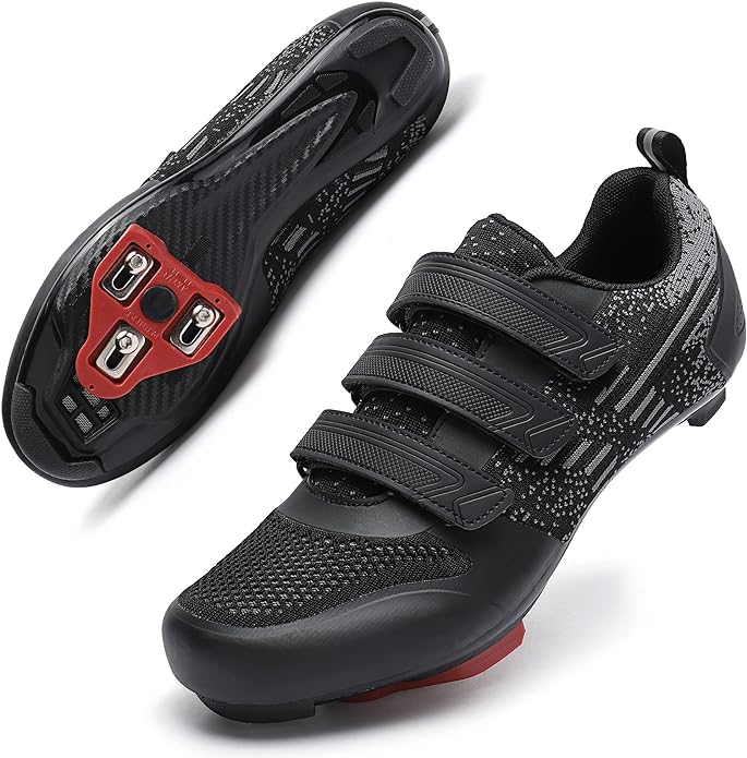 Unisex Road Bike Cycling Shoes Compatible with Peloton Shimano SPD Bike Riding Shoes for Men Women, 3 Straps, Pre-Installed Delta Cleats for Indoor Outdoor Cycling Biking