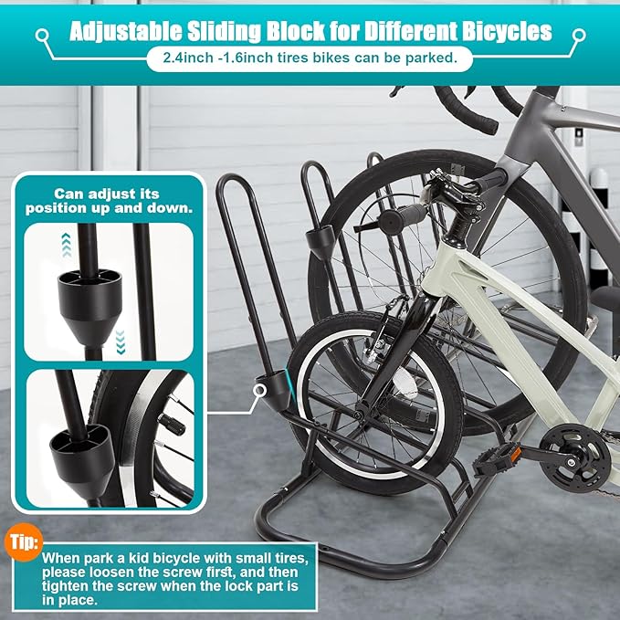 Floor Bike Stand, Bike Rack Safeguard Disc Brakes & Derailleurs, Waterproof Bike Holder Road/Kids/MTB Bicycles, Fits 12"-29" Tires, Upgraded 0.63" Steel Tubes, Indoor Outdoor Garage (for 4 Bikes)