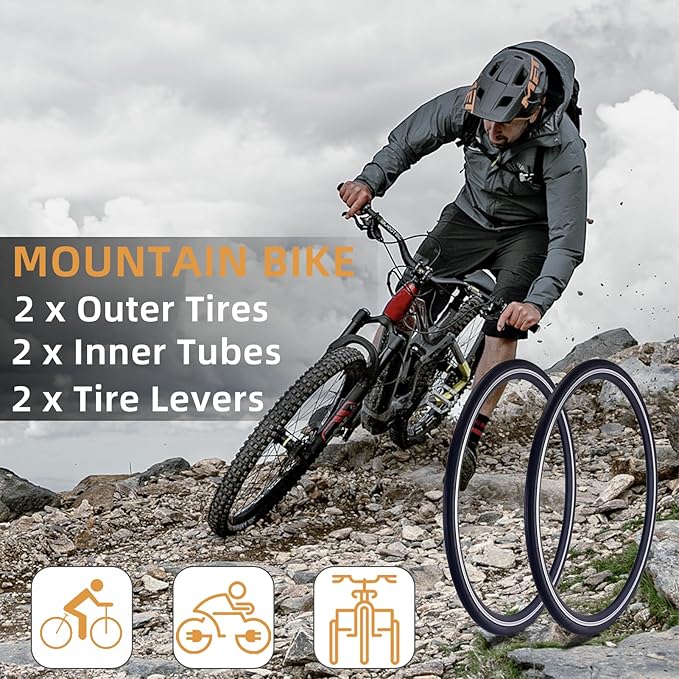 700x25C/700x28C Road Bike Tire and Inner Tube Set with 2 Levers,Puncture-Resistant Bicycle Replacement Accessories,Compatible with Mountain City Commuter Hybrid Riding,48mm Valve
