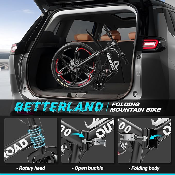 26" Foldable MTB – 21-Speed Full Suspension, High-Carbon Steel Frame, Dual Disc Brakes & Quick-Release Tires – Adults & Teens (Multiple Colors)