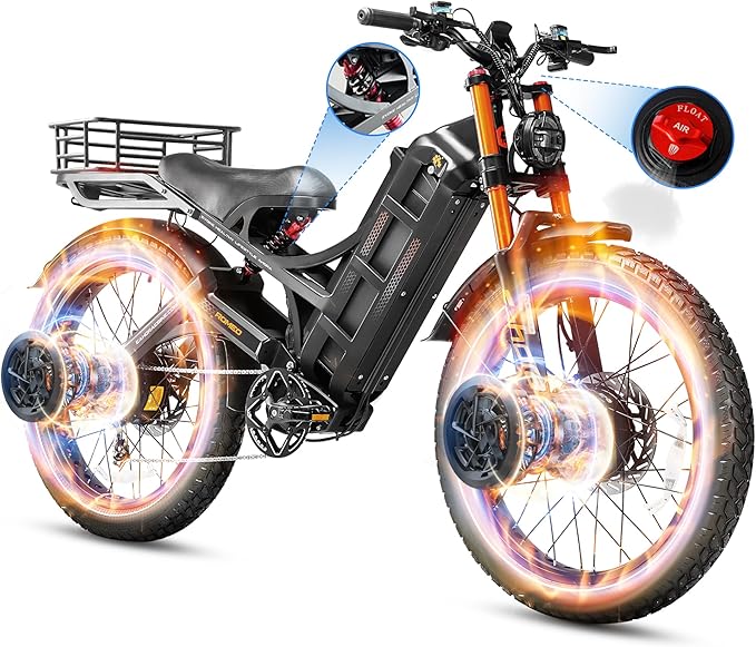 eAhora 5600W Romeo Pro 3 Dual Motor Electric Bike for Adults 50MPH, 60V70A, 26x4 Fat Tire Full Suspension All Terrain Ebike for Men Women, Up to 200 Miles for Snow Off-Road Commuter Mountain E-Bike