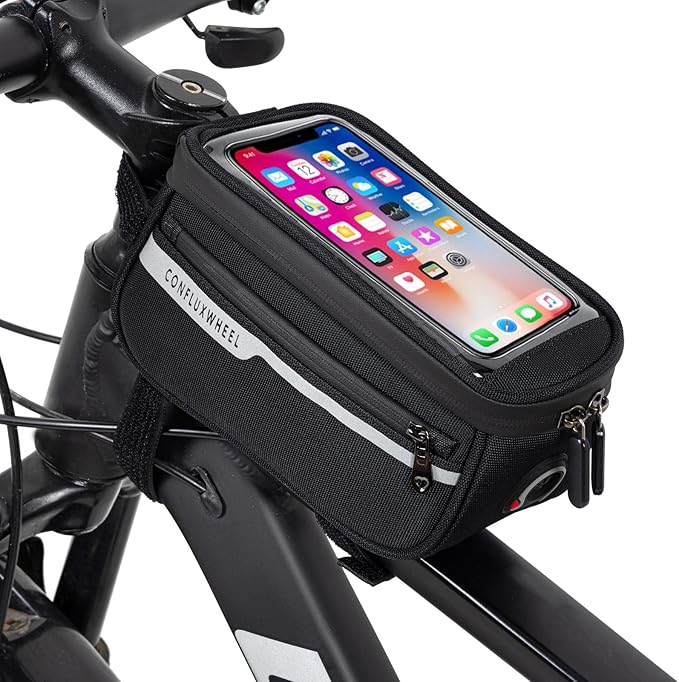 Bike/Bicycle Frame Bag, Waterproof Bike Top Tube Bag, Compatible with Phones Up to 6.8 Inches
