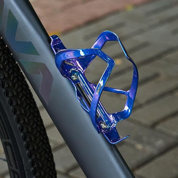 Corki Cycles Heavy Duty Bike Water Bottle Holder, Lightweight Aluminum Cage Shockproof Design for Road Mountain Gravel Bikes, Holds 18-30 oz, 1-Pack Iridescent Blue
