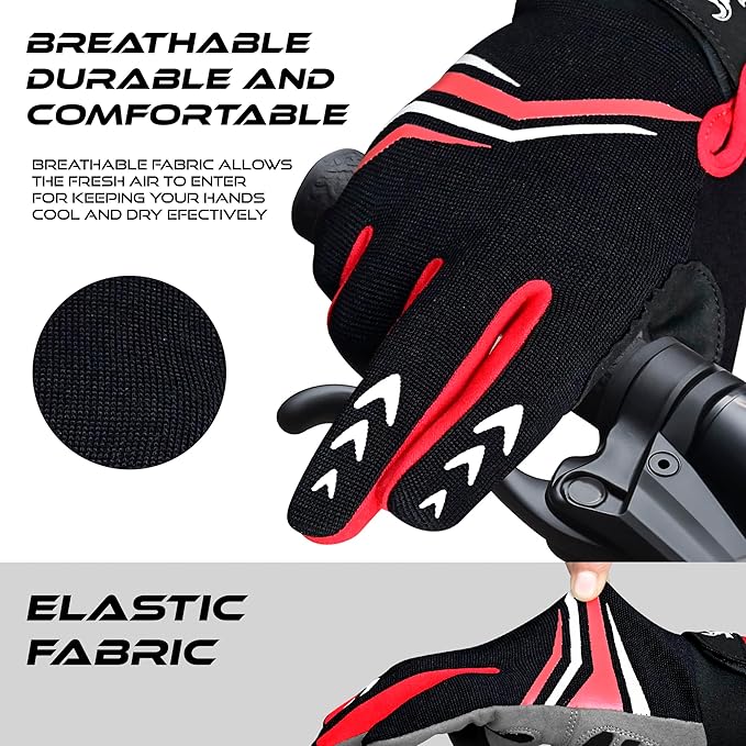BEAST RAGE Full Finger Cycling Gloves with Padding for Men Women, Anti-Slip, Shock Absorbing, Breathable, Touchscreen Mountain Bike Gloves for BMX, MTB Riding, Road Racing, Bicycle