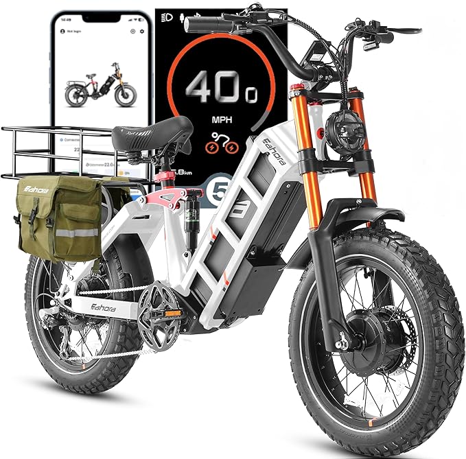 [2026] eAhora Juliet Pro 2 Electric Bike for Adult, 5400W/1200W | Dual Motor | 43Mph/31 Mph | 70Ah/60Ah 200+Miles Long Range | 20 Inch Fat Tire | for Commute | Delivery | Women