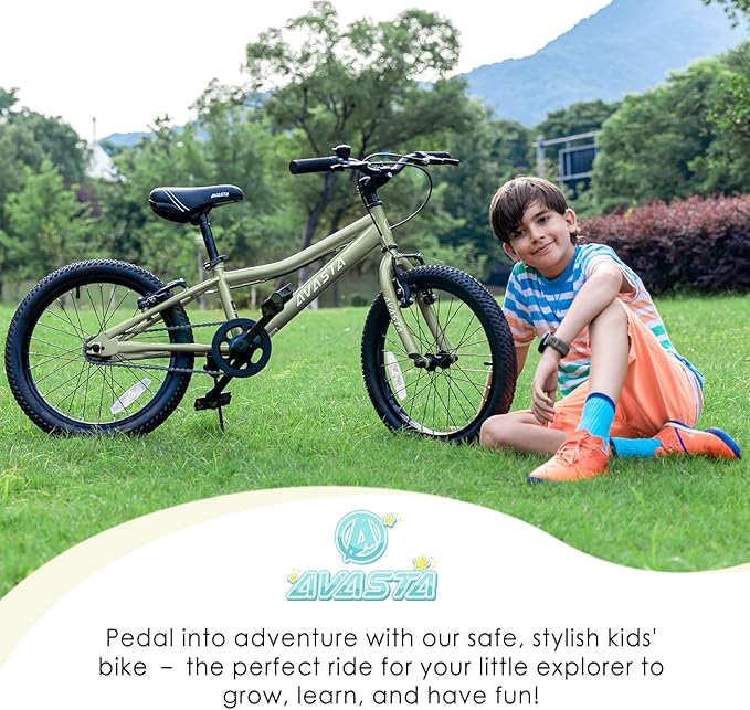 AVASTA Bilbo 18 20 24 Inch Kids Bike for Boys Girls 5-14 Years Old, Retro Style High Carbon Steel Bicycle with Adjustable Handlebars and Seat, Dual V-Brakes, Kickstand, Multiple Colors