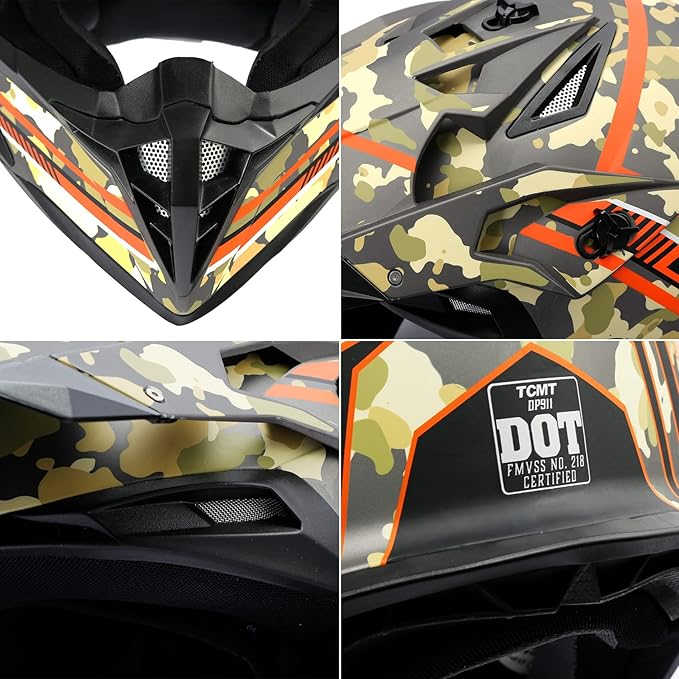 TCT-MOTORPARTS DOT Motorcycle Adult Full Face Helmet Camouflage Off Road Dirt Bike Motocross ATV MTB Helmet for Men Women Medium