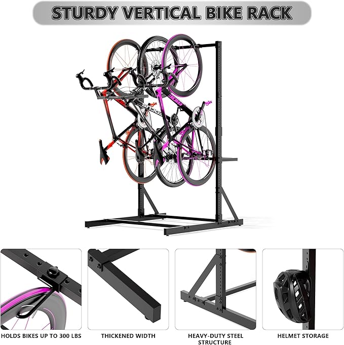 Freestanding Bike Stand for Garage, 4 Bikes Stand Vertical Bike Storage Rack 300 Lbs Heavy Duty Bike Floor Stand,Indoor/Outdoor Bike Racks for Home and Garage Organizerike (Bike stand for 4 bikes)