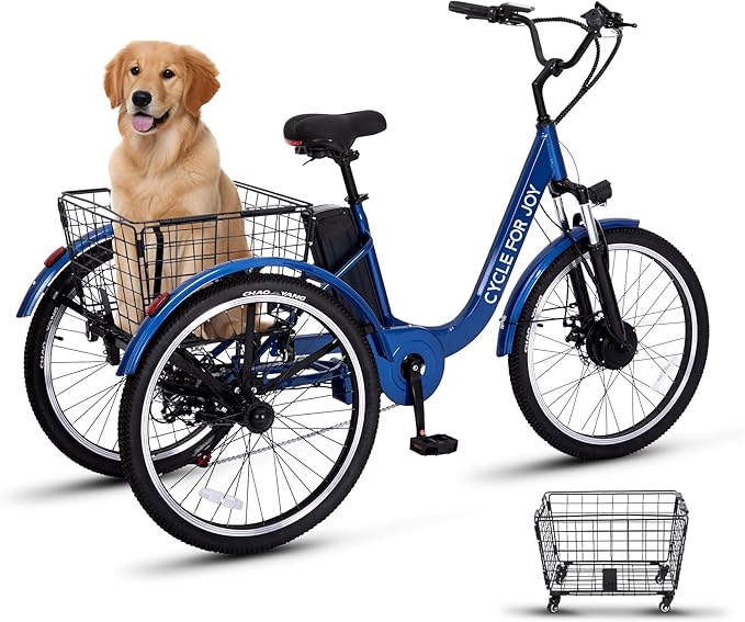 Luxevelo 500w Electric Trike Electric Tricycle for Adults Hydraulic Disc Brakes Adult Tricycle 24 inches Tire 7speed Power Assist Multiple Shock Absorption Compact Commuter 48v 13ah Removable Battery