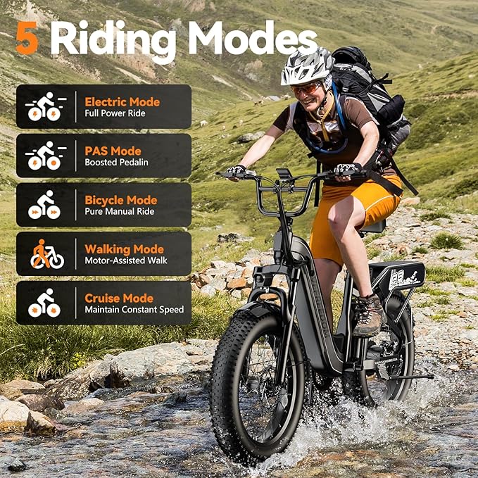1500W Motor Electric Bike for Adults 80 Miles 30MPH Ebike 20" x 4 Fat Tire 48V 20Ah Removable Battery Mountain E Bike Commuter Front Suspension Bicycles Men Women