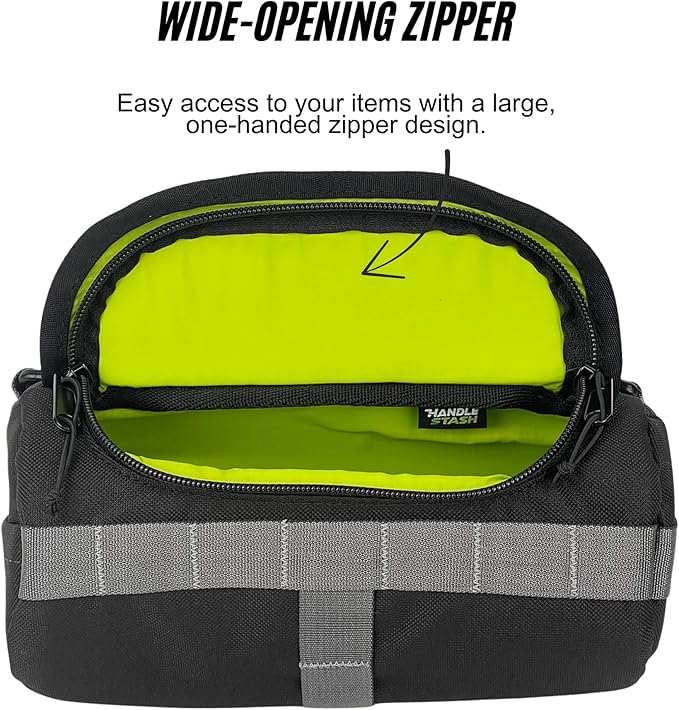Handlebar Bag (Black & Green Burrito) | 2 Liter Capacity | Spacious Bike Bag w/ 2 Extra Long Buckle Straps & 1 Hook-and-Loop Strap | Water Resistant Front Basket | Bike Accessories | Made in USA