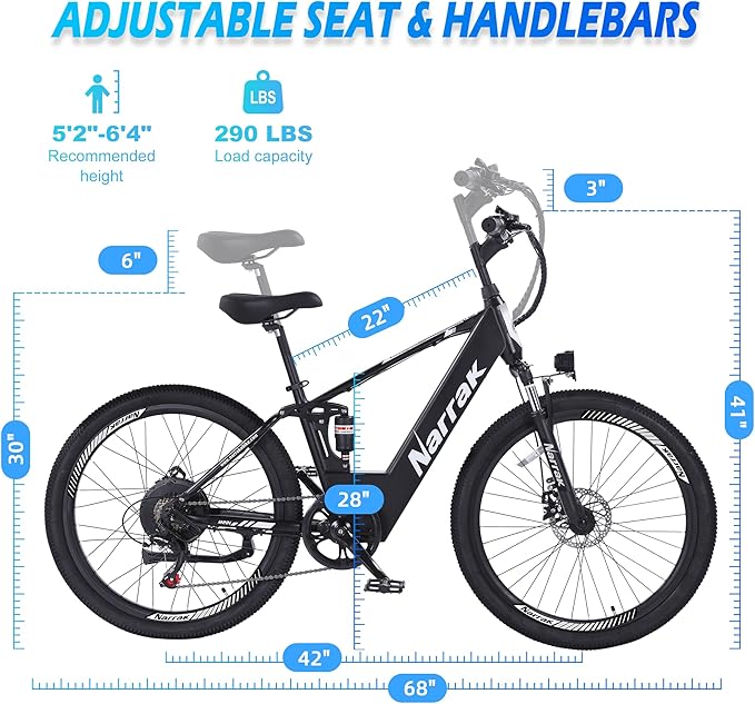 Electric Mountain Bike for Adults 26" Step-Over/Thru Commuter Ebike for Men Women, 540W/1100W Peak Motor, 374Wh/500Wh Removable Battery,7-Speed
