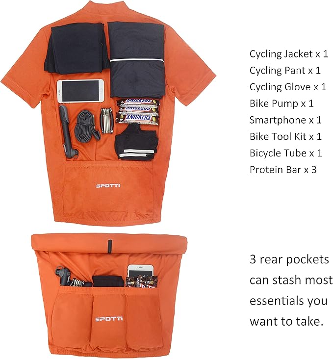 Spotti Men's Cycling Bike Jersey Short Sleeve with 3 Rear Pockets- Moisture Wicking, Breathable, Quick Dry Biking Shirt