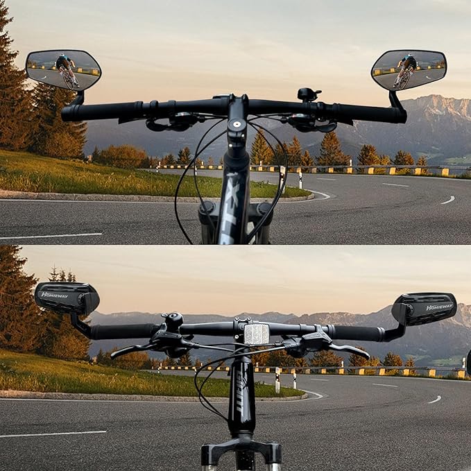 Bike Mirror for Handlebar, Bar End Bicycle Mirror, Anti-glare HD Glass Lens 360° Adjustable Rear View Mirror for E-bike, Mountain Bike, City Bikes & Scooter (Left 0.59-0.78")