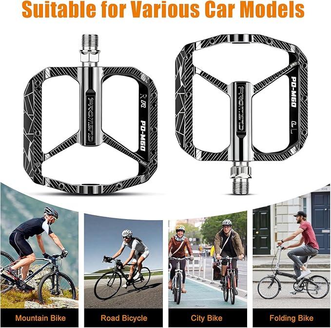 SYACHI Bike Pedals, Mountain Bike Pedals with Non-Slip Pins, 9/16 Inch Aluminum Alloy Bicycle Pedals for MTB Road BMX Bikes - Wide Paltform & Lightweight, Black