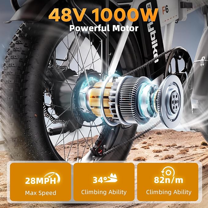 1000W Folding Electric Bike,48V 20AH Removable Battery E Bike,30+MPH,80 Miles Max Range Electric Bike for Adults,20" Fat Tire Foldable ebike,Adult Electric Bicycle for Commute Beach Snow
