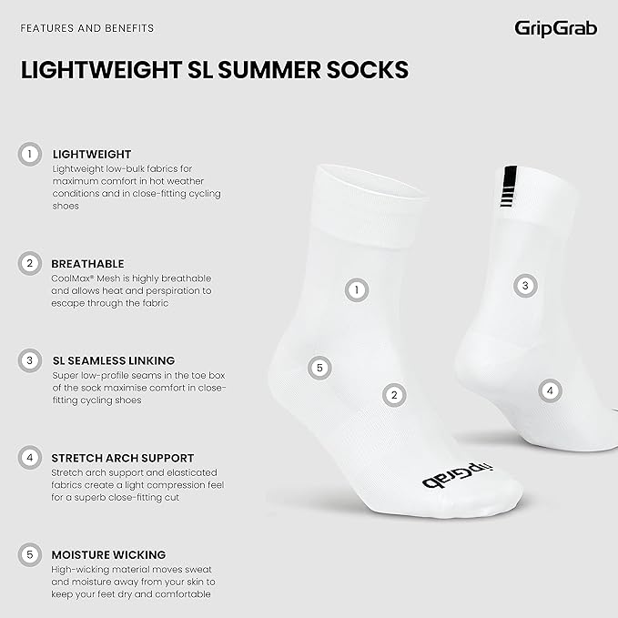GripGrab Lightweight SL Performance Summer Cycling Socks Eyecatching 2 Lengths Road Mountain Gravel Bike Indoor Biking