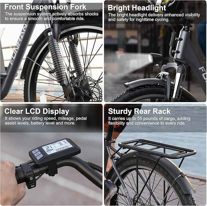 Electric Bike for Adults, 26" City Cruiser Ebike with 1000W Peak Motor, 21.7MPH 50 Miles Commuter Adult Electric Bicycles with 48V Battery, Adjustable Stem, 7-Speed, UL 2849 Certified