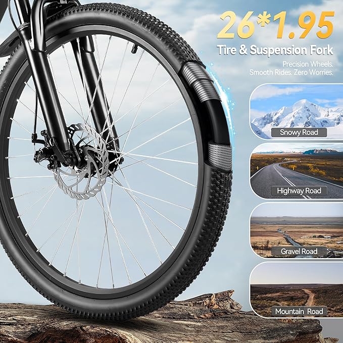 ZNH Electric Bike for Adults, 1000W Peak Motor 28MPH Mountain Ebike, 48V 13Ah Removable Battery Up to 65 Miles, 26" Electric Bicycle with 21-Speed Gear & Front Suspension, UL 2849 Certified