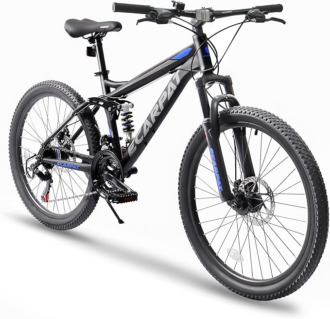 24/26/27.5 Inch Wheel Mountain Bike, 21 Speed MTB Bike with Full Suspension, Steel Frame and Dual Disc Brakes, Adult Mens Outdoor Cycling Mountain Bicycle