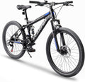 24/26/27.5 Inch Wheel Mountain Bike, 21 Speed MTB Bike with Full Suspension, Steel Frame and Dual Disc Brakes, Adult Mens Outdoor Cycling Mountain Bicycle