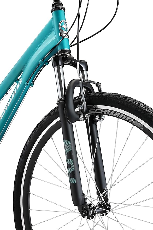 Schwinn Network 3.5 Hybrid Bike, 700c Mens and Womens Bike, 21-Speed Hybrid Bicycle, Aluminum Frame, Suspension Seat, Alloy Linear Pull Brakes, Adult Bicycle