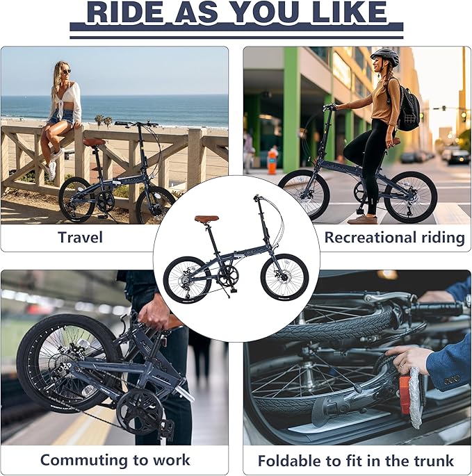 ZUKKA Folding Bike 20 Inch Foldable City Bike 7 Speed Transmission System & Dual Disc Brake Aluminum Frame Adult Bicycle for Commuting Traveling Exercising