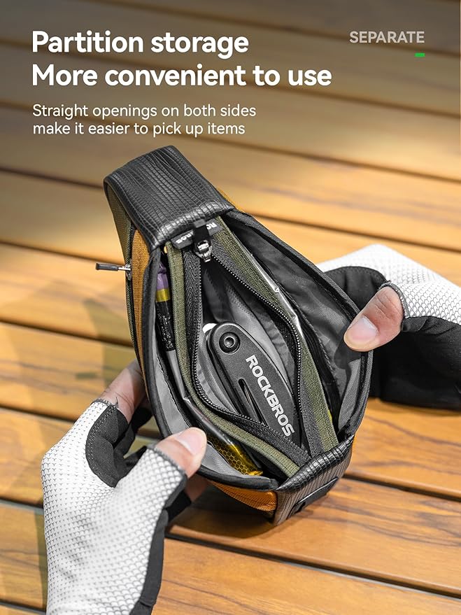 ROCKBROS Bicycle Small Top Tube Bag Bicycle Front Frame Bag Waterproof Bike Bag 0.25Lwith Double Sided Pockets Perfect for MTB Road Bike Cycling Commuting and Outdoor Adventures Festival Gifts