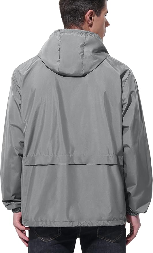 Mens Rain Jacket Raincoat Windbreaker Running Waterproof Lightweight Packable with Hood Travel Hiking Cycling