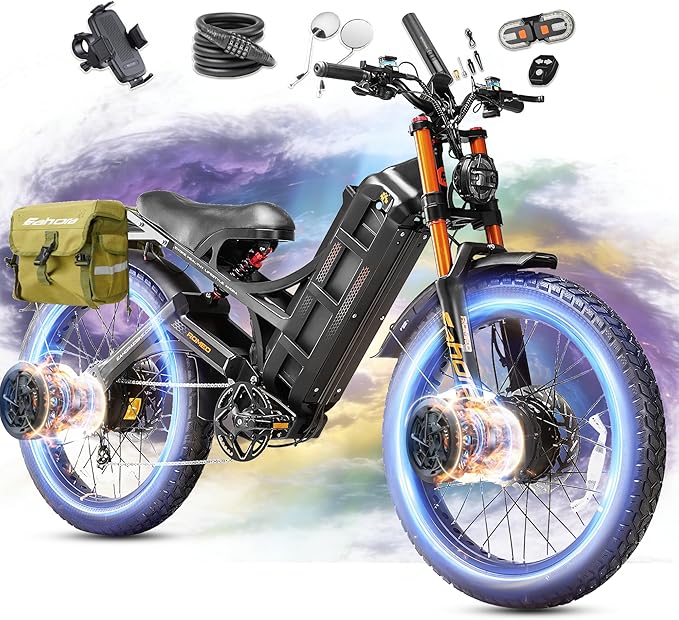 eAhora 2026 Romeo Pro3/2 50/46Mph Ebike 5600/4000W Dual Motor 200+Miles Electric Bike for Adults, 52V/70Ah 60V/80Ah Long Range 26 * 4.0" Fat Tire Full Suspension Electric Mountain Bike