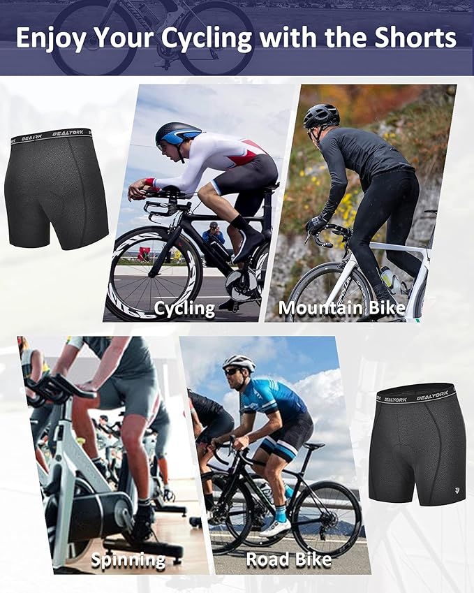 Padded Cycling Shorts Men's Cycling Underwear with 3D Padding Biking Bicycle Shorts Shock Absorb Comfortable Lightweight