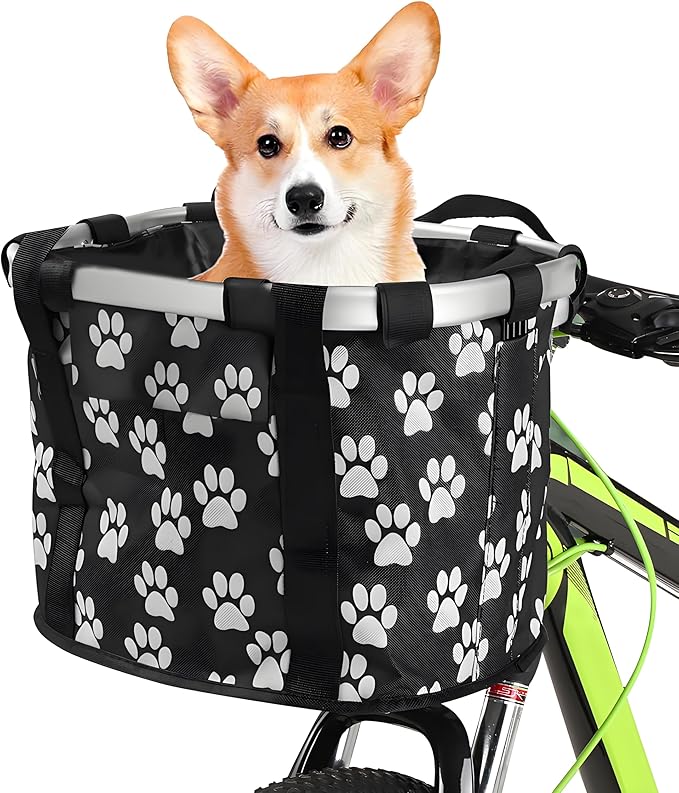 Lixada Bike Basket, Small Pet Cat Dog Carrier Bicycle Handlebar Front Basket Folding Detachable Removable Easy Install Quick Released Picnic Shopping Bag, Max. Bearing: 11lbs