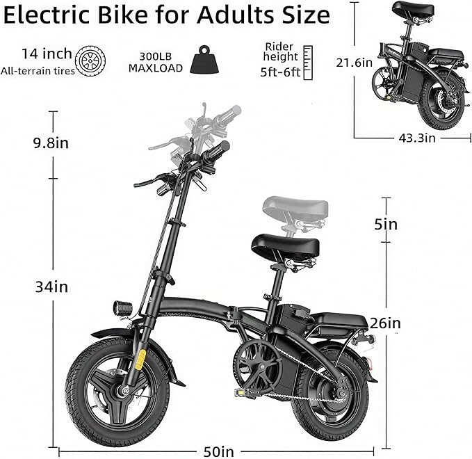 Folding Electric Bike for Adults, 500W Motor 19MPH Speed Commuter 14" Ebike, 35 Miles PAS Range,48V 10.4Ah Removable Battery, 3-Level Pedal Assist, UL 2849 Certified, Mini Foldable Electric Bicycle